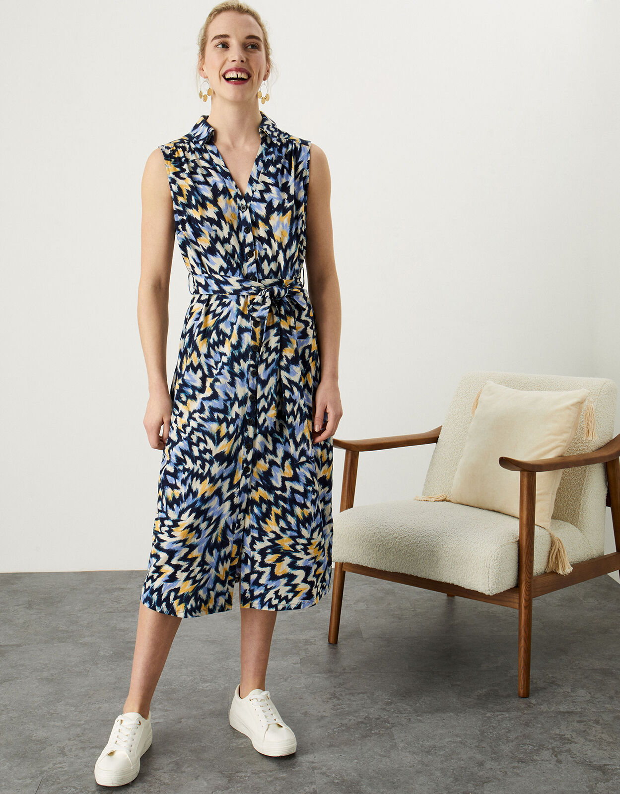 Zig Zag Button Down Dress Blue