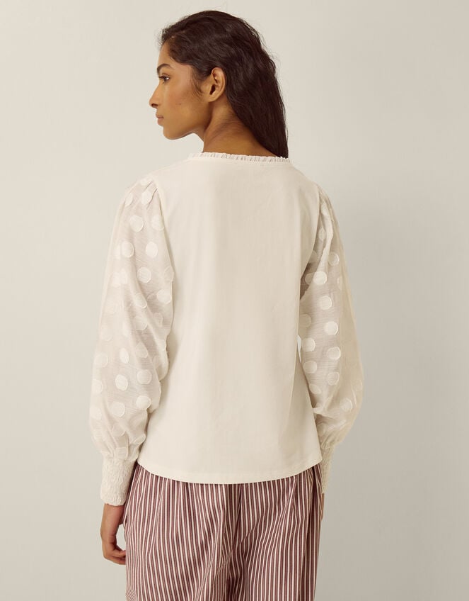 Ferne V-Neck Polka Dot Top, Ivory (IVORY), large