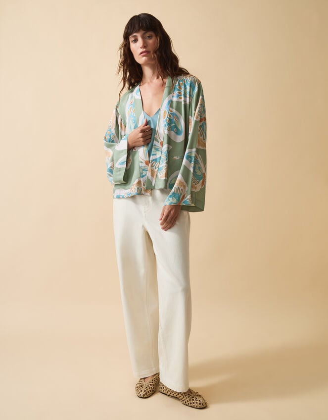 Clemence Aurelie Butterfly Kimono Jacket, Green (SAGE), large