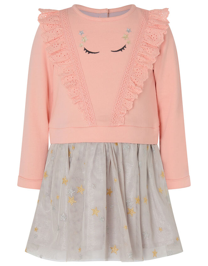 Baby Broderie Trim Disco Dress, Pink (PINK), large