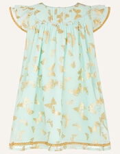 Baby Foil Butterfly Print Dress, Green (GREEN), large