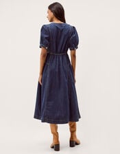 Eliza Puff Sleeve Denim Midi Dress, Blue (MID AUTHENTIC BLUE), large