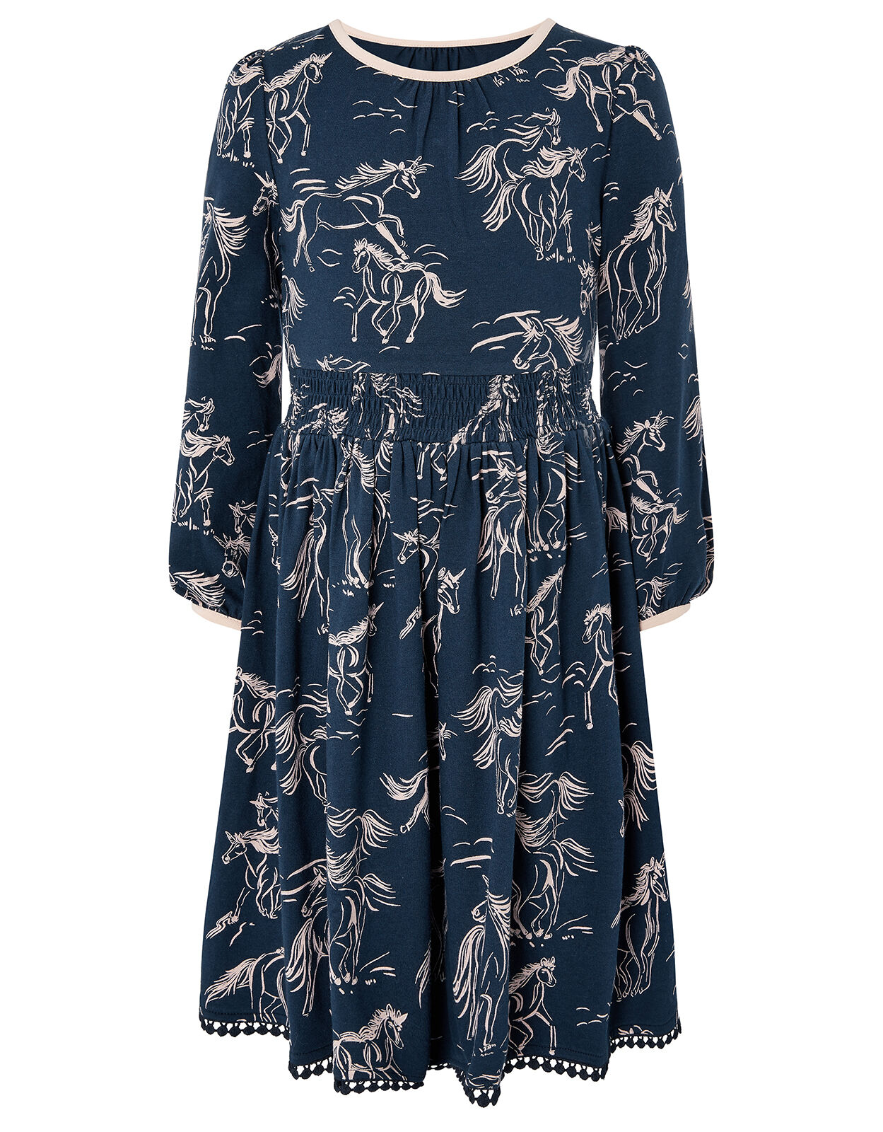 Horse Jersey Dress with Organic Cotton Blue