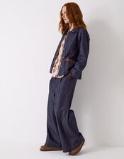 Easy Jayla Embroidered Denim Shirt Jacket, Blue (NAVY), large
