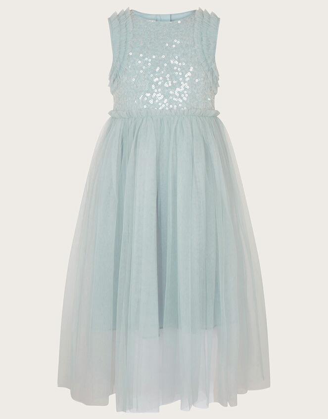 Priscilla Sequin Ruffle Dress, Blue (BLUE), large