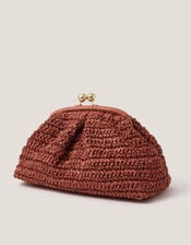 Lana Raffia Clutch Bag, Orange (RUST), large