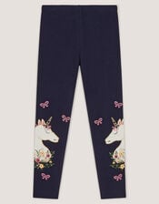 Embroidered Unicorn Leggings, Blue (NAVY), large