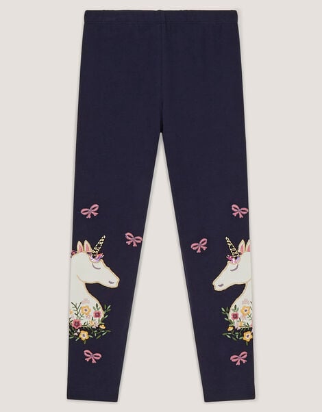 Embroidered Unicorn Leggings, Blue (NAVY), large