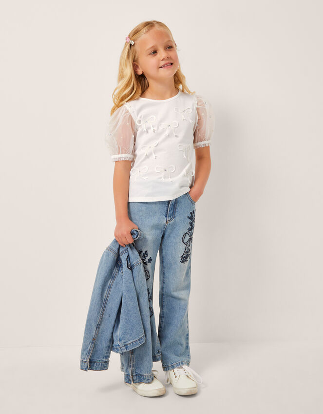 Bow Puff Sleeve T-Shirt, Ivory (IVORY), large