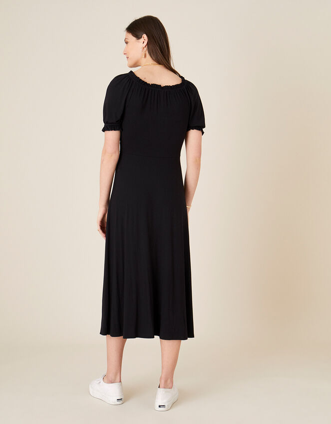Sweetheart Neck Jersey Midi Dress, Black (BLACK), large