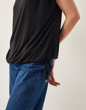 Tamara Cap Sleeve Tie Jersey Top, Black (BLACK), large