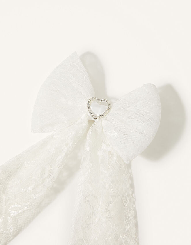 Lacey Diamante Long Tie Bow Hair Clip, , large