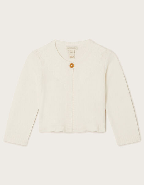 Baby Crochet Chenille Cardigan, Ivory (IVORY), large