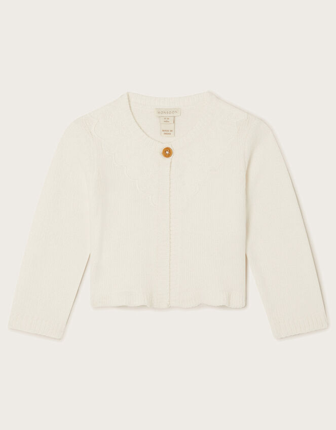 Baby Crochet Chenille Cardigan, Ivory (IVORY), large