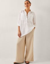 Tatiana Linen Blend Tunic Shirt, White (WHITE), large