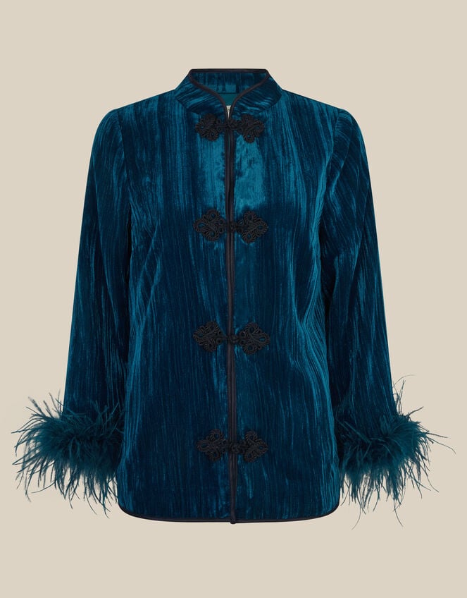 Quinn Frogging Feather Velvet Jacket, Teal (TEAL), large