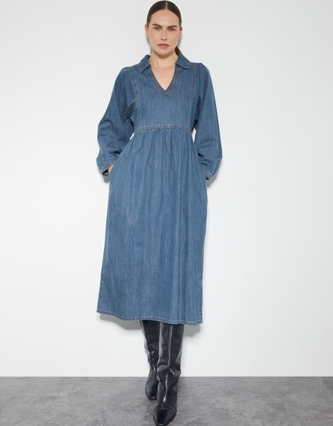Wilma Long Sleeve Denim Midi Dress, Blue (DENIM BLUE), large