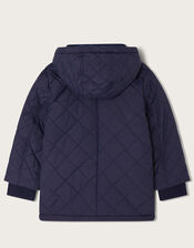 Quilted Collared Coat with Hood, Blue (NAVY), large