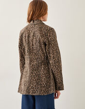 Annie Leopard Print Denim Jacket, Brown (BROWN), large