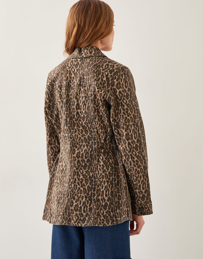 Annie Leopard Print Denim Jacket, Brown (BROWN), large
