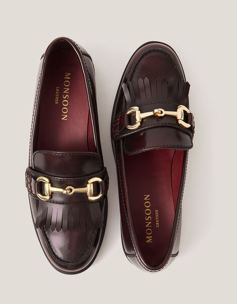 Britt Fringe Leather Loafers, Red (BURGUNDY), large