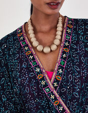 Print Embroidered Kaftan Dress, Blue (NAVY), large