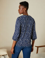 Frill Collar Jersey Top, Blue (NAVY), large