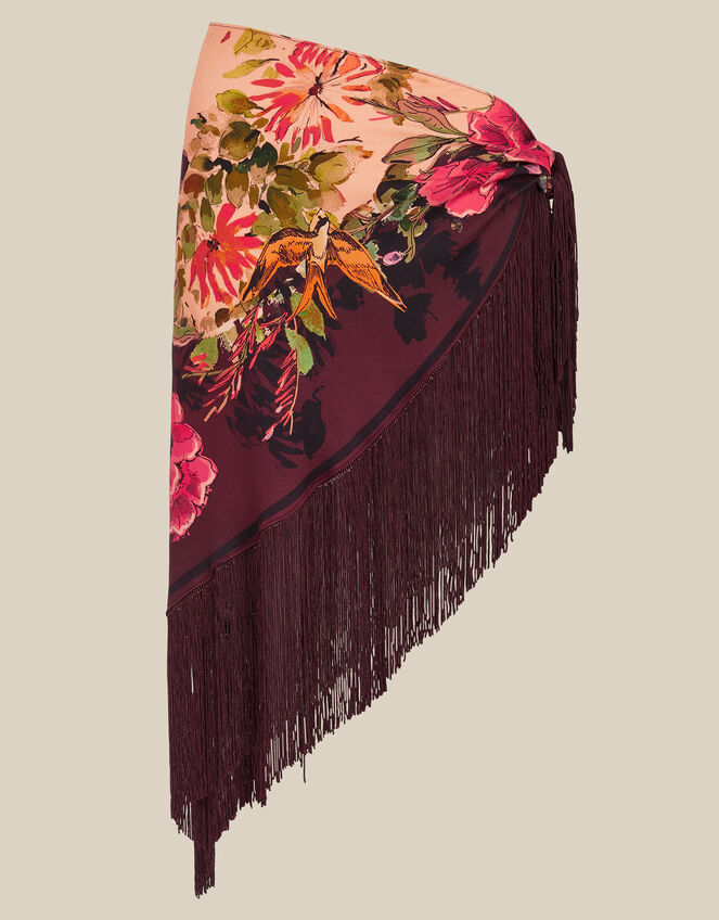 Ellie Floral Fringe Triangle Scarf, , large