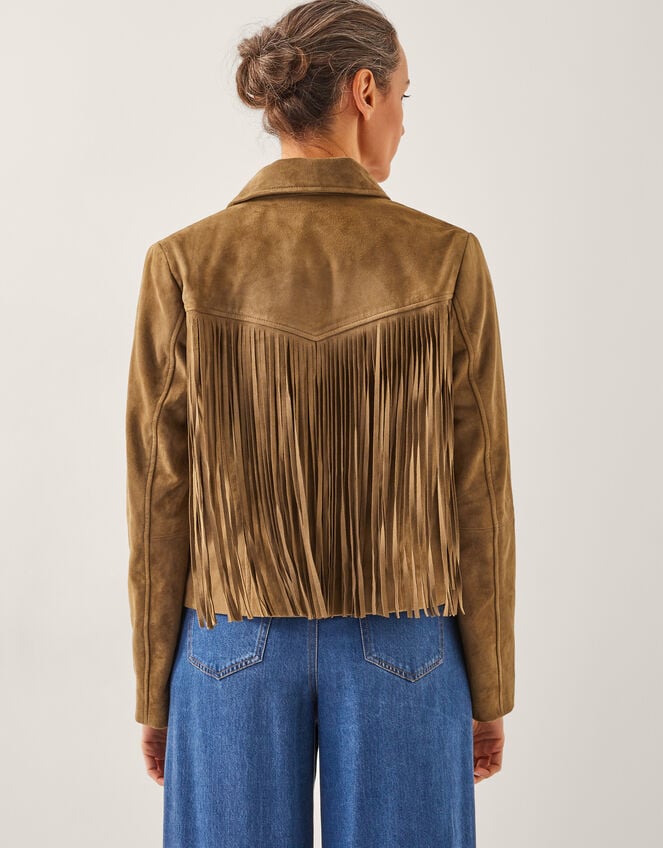 Lily Fringe Suede Jacket, Tan (TAN), large