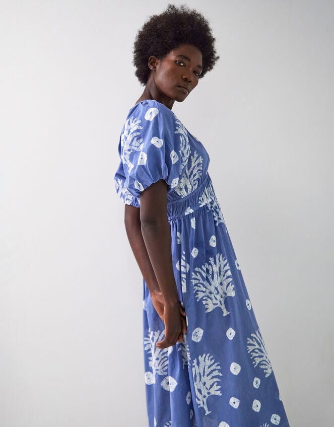 East Lottie Batik Print Midi Dress, Blue (BLUE), large