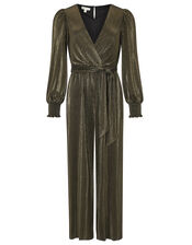 Lillian Plisse Jersey Jumpsuit, Gold (GOLD), large