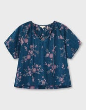 East Layla Floral Print Cotton Top, Blue (BLUE), large