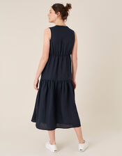 Tiered Midi Dress in Pure Linen, Blue (NAVY), large