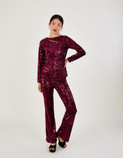 Daisy Velvet Sequin Top, Red (BURGUNDY), large