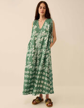 East Aggie Hand-Batik Floral Green Dress, Green (GREEN), large