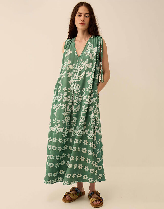 East Aggie Hand-Batik Floral Green Dress, Green (GREEN), large
