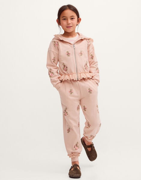 Floral Embroidered Broderie Joggers, Pink (PINK), large
