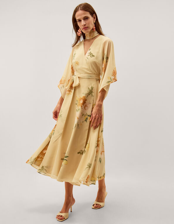 Sukhi Sunflower Midi Wrap Dress, Yellow (YELLOW), large