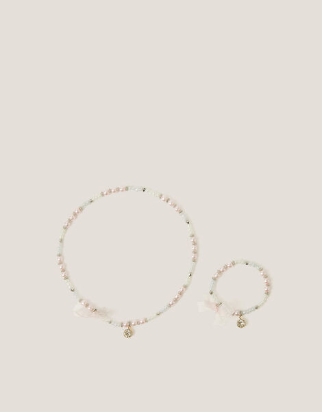 Bow Beaded Necklace & Bracelet Set, , large