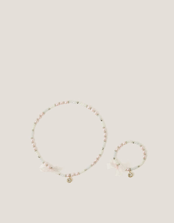 Bow Beaded Necklace & Bracelet Set, , large