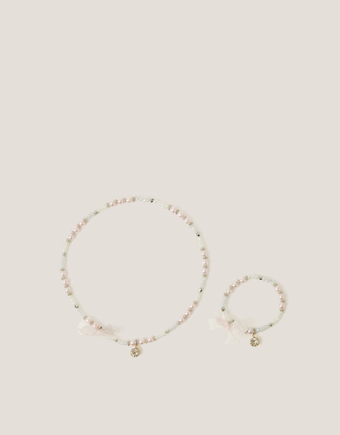 Bow Beaded Necklace & Bracelet Set, , large