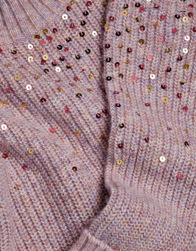 Sequin Spray Ribbed Crew Neck Jumper, Pink (DUSKY PINK), large