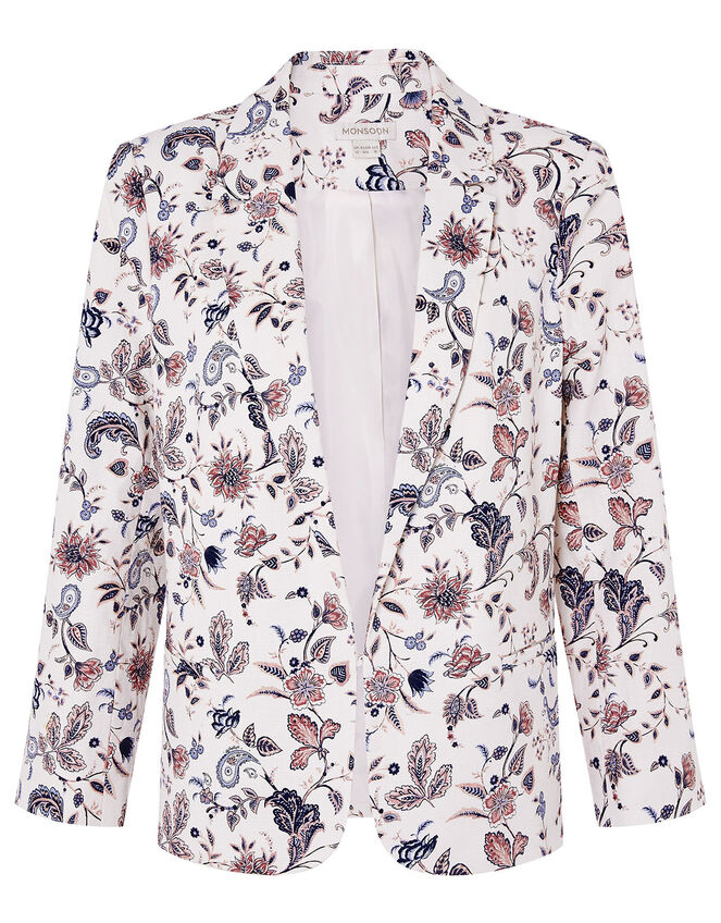 Floral Print Blazer, Ivory (IVORY), large