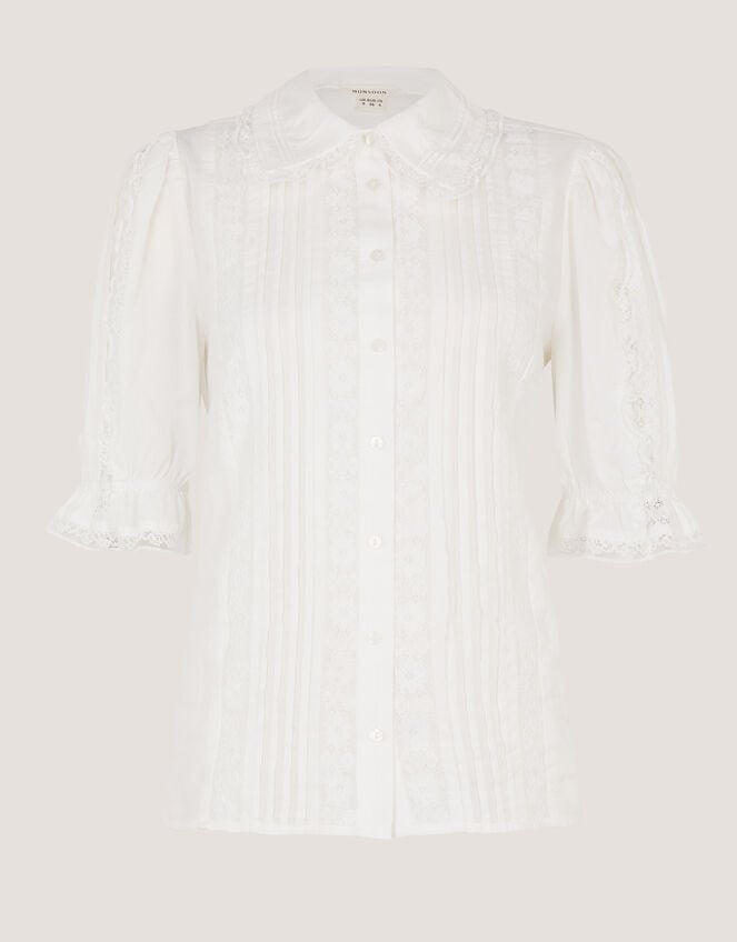 Annette Puff Sleeve Lace Shirt, White (WHITE), large