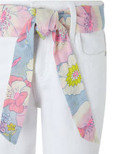 Dawn Denim Shorts with Floral Belt, White (WHITE), large