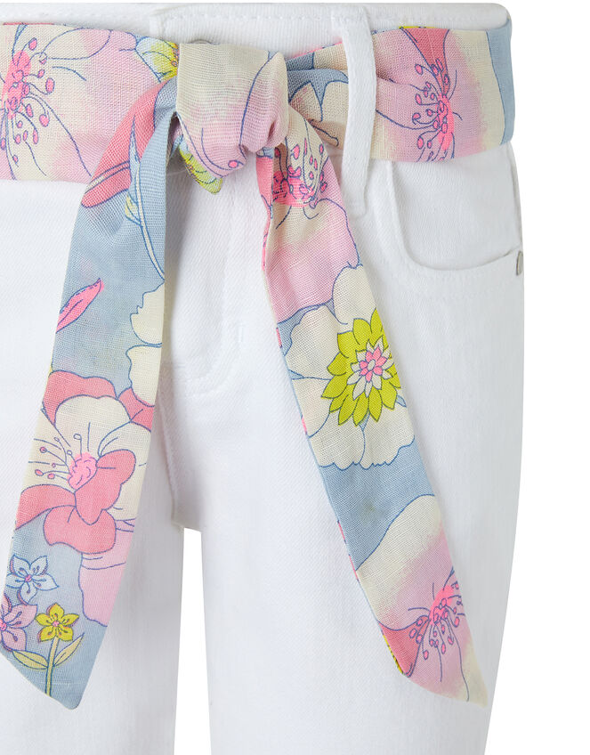 Dawn Denim Shorts with Floral Belt, White (WHITE), large