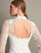 Krystyna Embroidered Short Wedding Dress, Ivory (IVORY), large