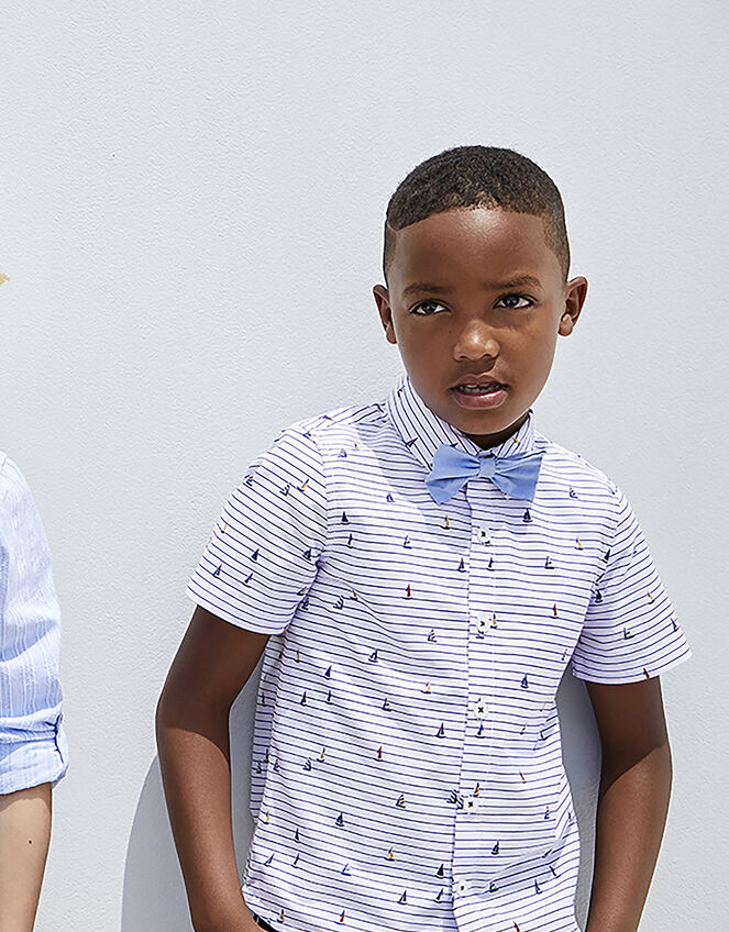 Aaron Striped Shirt and Bow Tie Set, Ivory (IVORY), large