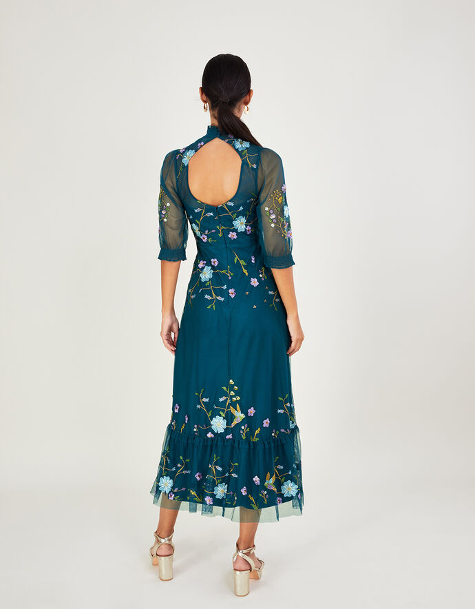 Francesca Embroidered Midi Dress Blue | Evening Dresses | Monsoon US.