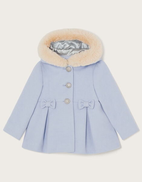 Baby Hooded Bow Swing Coat Blue, Blue (PALE BLUE), large